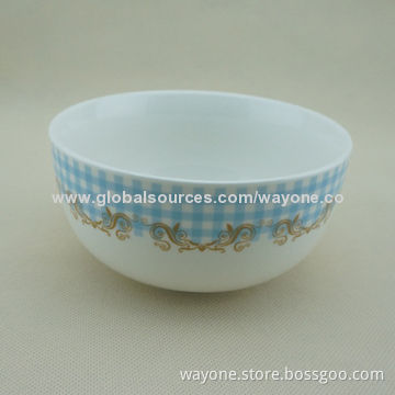 Plain White Decal Printed Bowl for Home, Hotel, Restaurant, Promotion, Food-safe, Light Blue Design